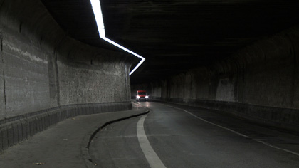 Car going through a tunnel